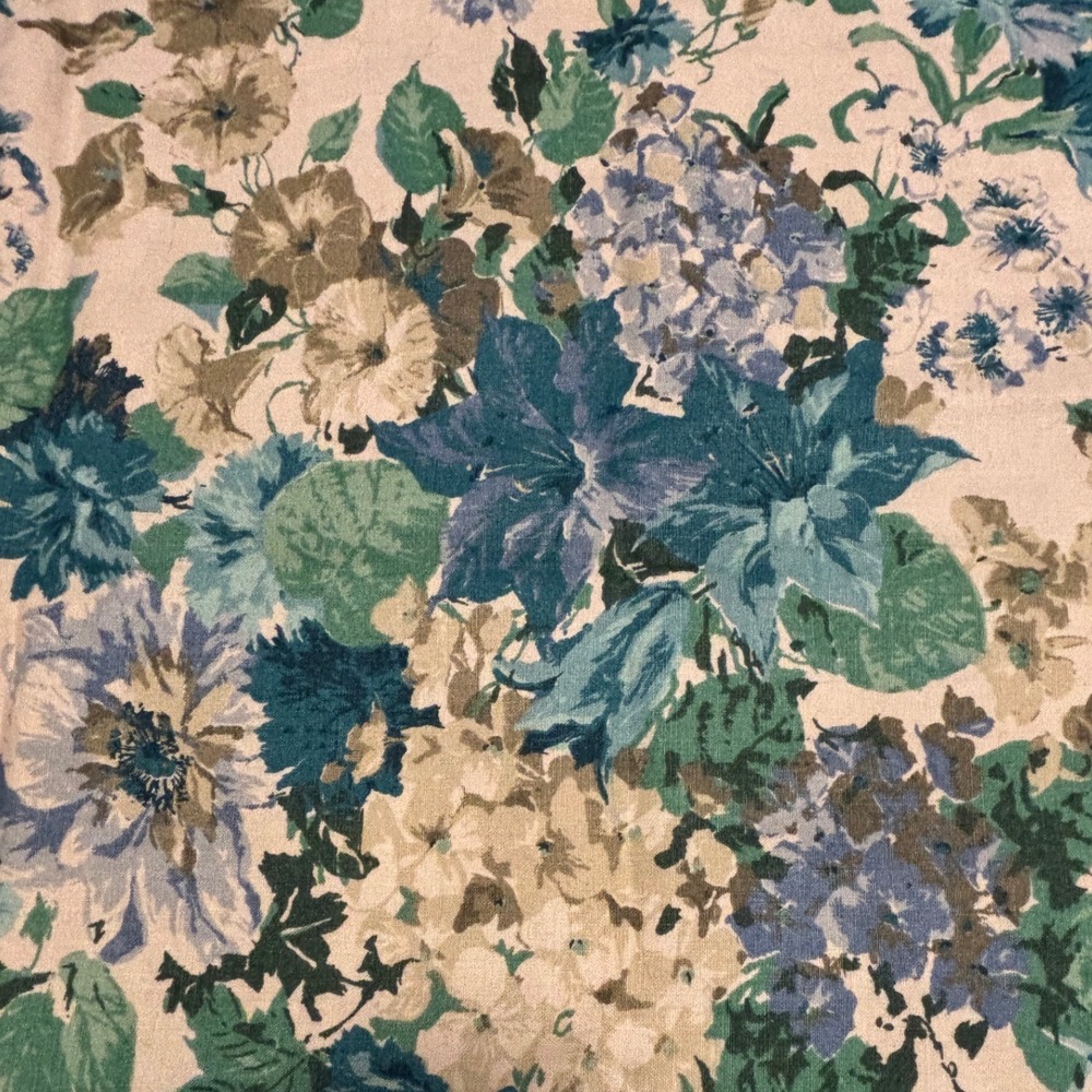 VTG Kirtland Vat Colored Screen Print Floral Fabric Blue Green 48x72 Scotchgard